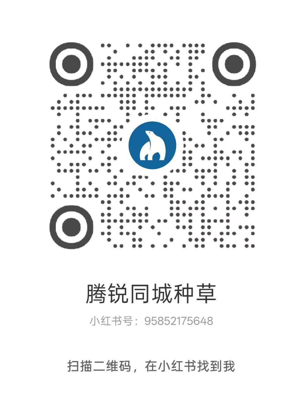 腾锐同城种草小红书账号二维码，扫码关注联系